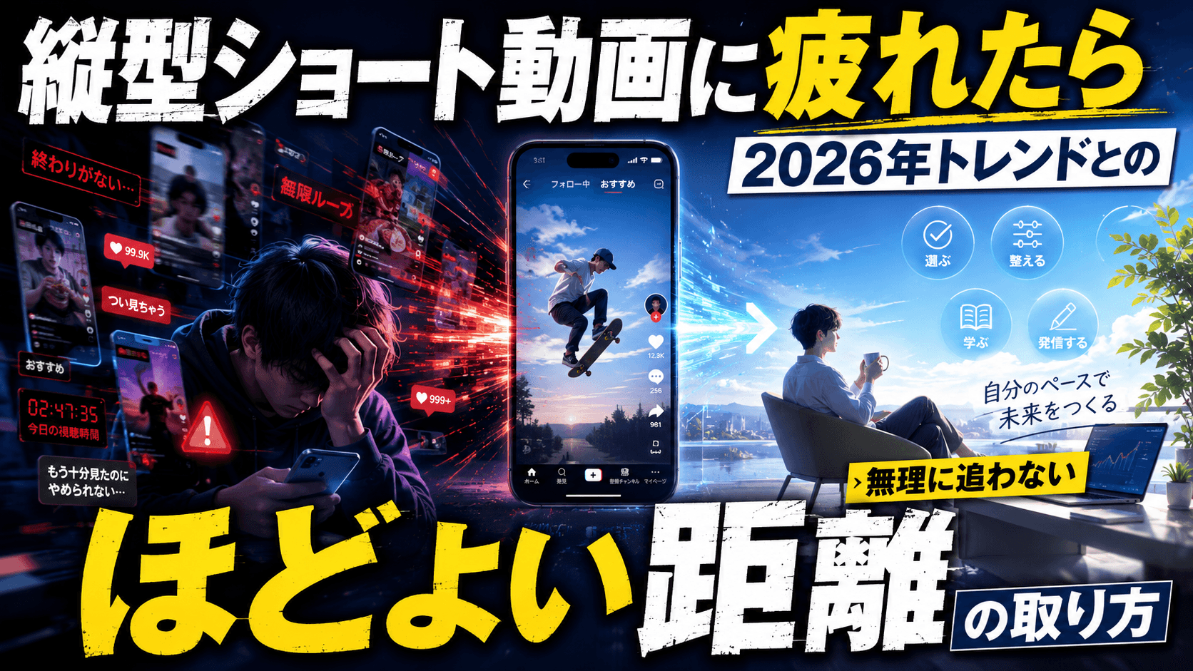 縦型ショート動画に疲れたら——2026年トレンドとの、ほどよい距離の取り方を図解したアイキャッチ
